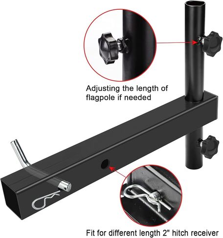 Hitch Mount Flagpole Holder, Denforste Flagpole Hitch Flag Pole with Anti-Wobble Screws, Flag Hitch Mount Universal for 2 inches Receiver, for Jeep, SUV, RV, Pickup, Truck, Camper, Trailer in Kuwait