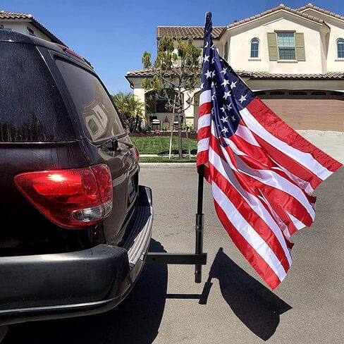 Hitch Mount Flagpole Holder, Denforste Flagpole Hitch Flag Pole with Anti-Wobble Screws, Flag Hitch Mount Universal for 2 inches Receiver, for Jeep, SUV, RV, Pickup, Truck, Camper, Trailer in Kuwait