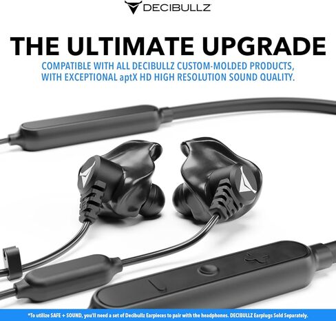 Decibullz SAFE + SOUND مجموعة تحويل سماعات الرأس اللاسلكية بتقنية البلوتوث لسدادات الأذن المصبوبة المخصصة من Decibullz، وحماية السمع للرماية والصيد والسفر والعمل والحفلات الموسيقية والمزيد. سدادات الأذن غير متضمنة in Kuwait