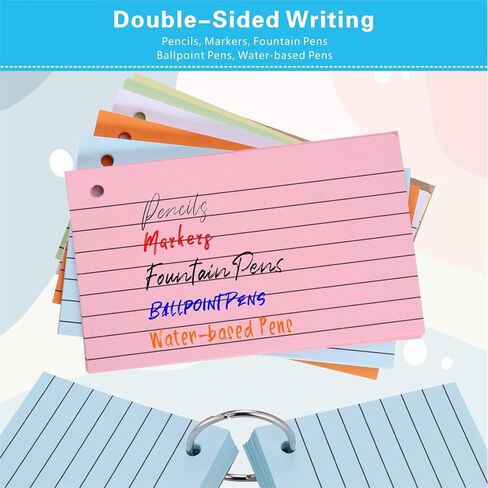 600PCS Colored Index Cards, 3x5 Inches Flash Cards with Ring, Both Sides Ruled Index Flashcards, Heavy Study Cards Lined Notecards for Home Office School Learning in Kuwait