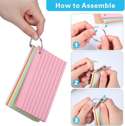 600PCS Colored Index Cards, 3x5 Inches Flash Cards with Ring, Both Sides Ruled Index Flashcards, Heavy Study Cards Lined Notecards for Home Office School Learning in Kuwait
