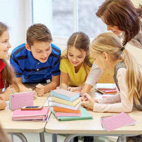 600PCS Colored Index Cards, 3x5 Inches Flash Cards with Ring, Both Sides Ruled Index Flashcards, Heavy Study Cards Lined Notecards for Home Office School Learning in Kuwait