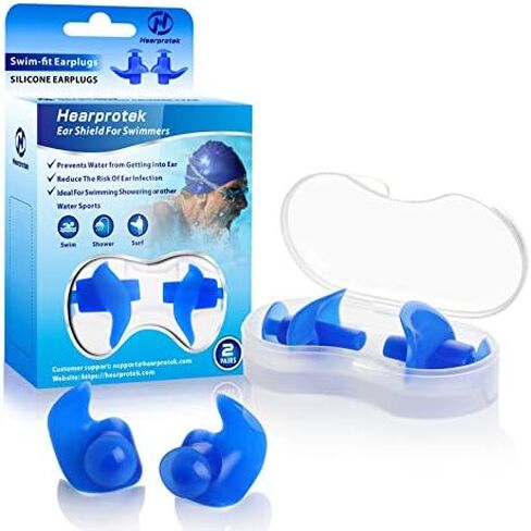 Hearprotek Swimming Ear Plugs, 2 Pairs Waterproof Reusable Silicone Ear Plugs for Swimmers Showering Bathing Surfing and Other Water Sports Adults Size in Kuwait