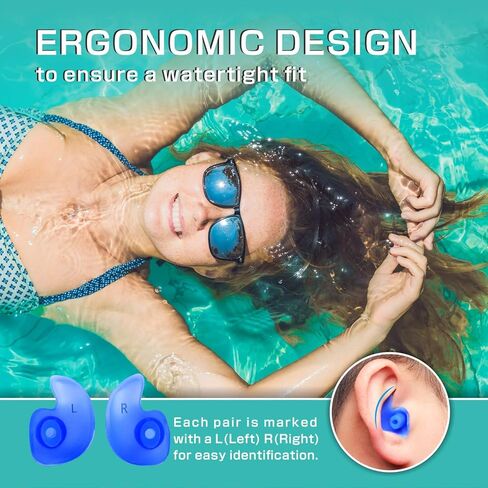 Hearprotek Swimming Ear Plugs, 2 Pairs Waterproof Reusable Silicone Ear Plugs for Swimmers Showering Bathing Surfing and Other Water Sports Adults Size in Kuwait
