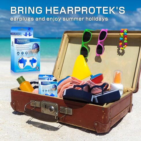 Hearprotek Swimming Ear Plugs, 2 Pairs Waterproof Reusable Silicone Ear Plugs for Swimmers Showering Bathing Surfing and Other Water Sports Adults Size in Kuwait