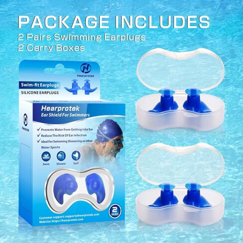 Hearprotek Swimming Ear Plugs, 2 Pairs Waterproof Reusable Silicone Ear Plugs for Swimmers Showering Bathing Surfing and Other Water Sports Adults Size in Kuwait