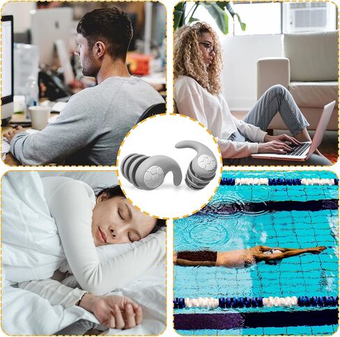 3 Pairs Swimming Ear Plugs, Reusable Silicone Earplugs Waterproof Swim Ear Plugs for Adults Noise Reduction Earplug for Swimming Surfing Showering Water Sports (Black, Gray, Blue) in Saudi Arabia