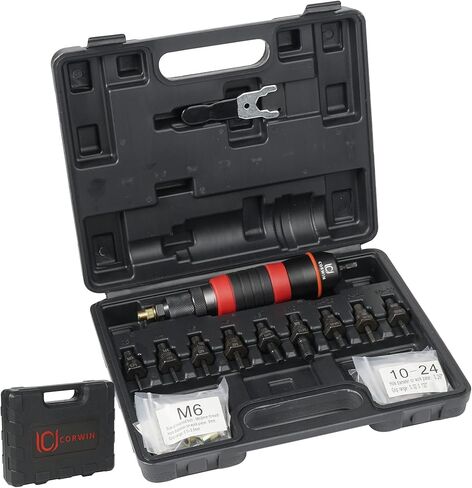 CLM310B برشام الجوز بندقية الحفر محول مرفق متري M4 M5 M6 M8 M10 SAE 8-32 10-24 10-32 1/4-20 صندوق تخزين متعرج التعبئة مع 50 برشام المكسرات in Kuwait