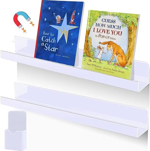 Magnetic Book Shelf, 2 Pack Magnetic Shelves for Whiteboard Classroom, Reusable Magnetic Acrylic Floating Shelves with a Magnetic Pen Container for Classroom Refrigerator in Saudi Arabia
