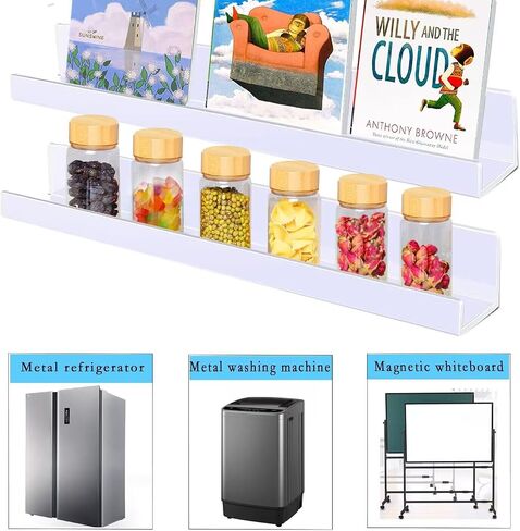 Magnetic Book Shelf, 2 Pack Magnetic Shelves for Whiteboard Classroom, Reusable Magnetic Acrylic Floating Shelves with a Magnetic Pen Container for Classroom Refrigerator in Saudi Arabia