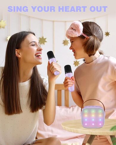 Mini Karaoke Machine with Kids Adults, Portable Bluetooth Speaker 2 Wireless Microphones, Gift for BoyToys 4, 5, 6, 7, 8, 10, 12+ Years Birthday Party (Purple) in Saudi Arabia