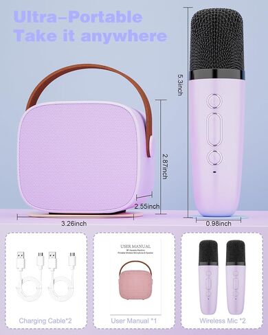 Mini Karaoke Machine with Kids Adults, Portable Bluetooth Speaker 2 Wireless Microphones, Gift for BoyToys 4, 5, 6, 7, 8, 10, 12+ Years Birthday Party (Purple) in Saudi Arabia