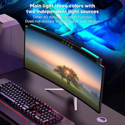 Computer Monitor Lamp, Curved Screen Monitor Light Bar for Eye Caring, Touch Dimming, No Screen Glar e, 7 Color RGB Light Effect, USB C LED Computer Lamp for Desk,Gaming in Saudi Arabia