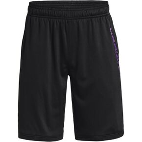 Under Armour Kids Stunt 3.0 Printed Shorts (Big Kids) - Pure Polyester Fabric - Encased Elastic Waistband Black/Galaxy Purple/Galaxy Purple MD (10-12 Big Kid) One Size