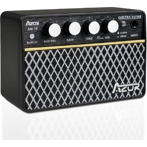 AZOR Mini Guitar Amp 10W Portable Recharged Electric Guitar Amplifier, Wireless Guitar Amp with Clean and Drive Channels, Mini Amp with 3.5mm Headphone Output