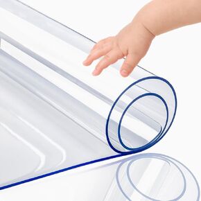 48 inch Dia Round PVC Clear Table Protector 1.5mm Thick Multi-Size Plastic Tablecloth Large Clear Vinyl Table Pad Mat Protective for Office Desk Dining Coffee End Dinner Tabletop Wipeable Waterproof