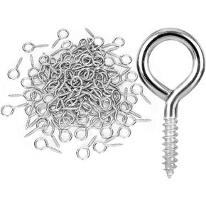 100 Pcs 1 Inch Small Screw Eye Hooks, Small Eyelet Screws, Eye Bolts Screw in Small Hooks, Eye Screws for Wood Art Crafts, Suitable for Indoor and Outdoor DIY Use (Silver)