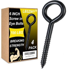 6 Inch Long Heavy Duty Screw Eye Bolts 4 Pack, Large Eye Hooks Screw in, 700LBS Breaking Strength, Strong Eye Lag Screws for Outdoor, Hammocks, Swings, Heavy Projects