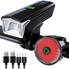 2025 Anti-Glare Front Rear Sensor 3000LM Bike Lights, 5+6 Kind Warning Modes Bicycle Light and Tail Light Set, Long Battery Waterproof Bike Accessories for Night Riding City Streets Mountain, Black