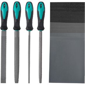 8inch Wood Rasp File Set, 4pcs Large Wood Files with 12pcs Sandpapers for Woodworking Sharping Wood
