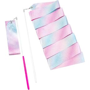 2 PCS Gymnastics Training Ribbon with Dancer Wand, Sparkling Dance Ribbons Twirling Baton Long Ribbon Streamers Rhythmic Gymnastics for Artistic Dancing Training Party Favors - 78.7"