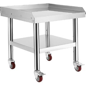 Stainless Steel 24x24x24 inch Equipment Grill Stand Table, 1000 lbs Top Shelf, 220 lbs Bottom Shelf, 2" Edge Baffle, for Hotel, Home, Commercial Restaurant Kitchen with Wheel