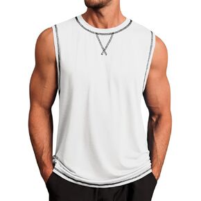 Runcati Mens Workout Tank Tops Sleeveless Casual Crewneck Beach T Shirt Muscle Athletic Gym Running Tee