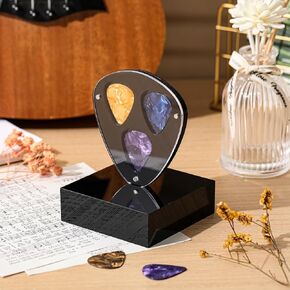 3D Floating Acrylic Guitar Pick Display Case Clear Guitar Pick Display Frame Can Hold 3 Picks Stand Holder Box Gift for Christmas Collectible Decor(Square Style)