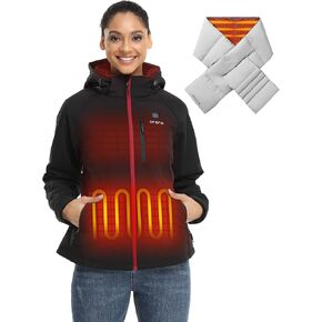 ORORO Women's 4-Zone Heated Jacket (Black, L) and Heated Down Scarf (43'')