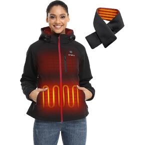 ORORO Women's 4-Zone Heated Jacket (Black, S) and Unisex Heated Scarf (Grey)