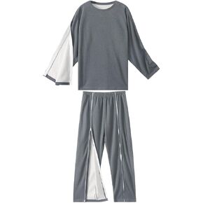 Bedridden Patient Clothing,Disability Clothing with Full Opening on Both Sides,Patient Clothes,Suitable for Paralyzed Elderly,Post Surgery Dialysis,Fracture Patients(Men,Gray,L)