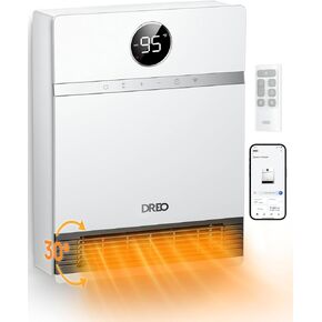 Dreo Smart Wall Heater, IP24 Easy-mounted PTC Space Heater for Indoor Use, 30° Oscillation, Adjustable Thermostat, Remote Control, Works with Alexa, 24H Timer, Electric Heater for Bedroom, Office