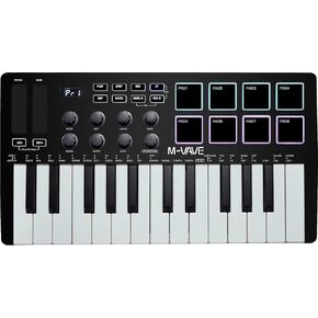 25 Keys 16 Backlit Drum Pads MIDI Keyboard – Professional Beat Maker and Keytar for Keyboard Music Production Builtin Battery Wireless Connect White