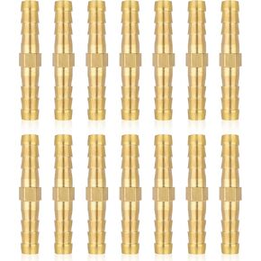 Brass Hose Barb Fitting, 12 PCS Brass Barb Union Fittings Barb Splicer Mender 1/4" Barb Hose ID 2-Way Barb Hose Union Metals Hose Connector Hose Joiner Repair Fittings for Air/Water/Oil/Gas/Fuel