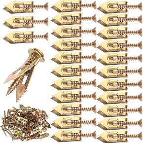 40pcs Self-Drilling Drywall Anchors with Screws, Heavy Duty Metal Expansion Screws, Dry Wall Anchors for Gypsum Boards Cabinets- Gold