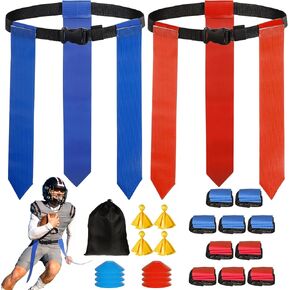 Flag Football Belts, 10 Player Adjustable Flag Football Set with 30 Flags, 8 Cones, 4 Football Penalty Flags Flag Football Belts and Flags for Youth Adults Training
