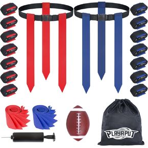 Flag Football Belts, 14 Player Adjustable Flag Football Set With 42 Football Flags,Size 3 Football, Pump and Storage Bag, Size Adjustable Up To 47 Inch Flag Football Belt For Kids,Youths,Adults