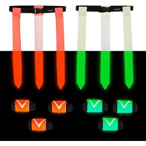 Glow in Dark Flag Football Belts (Set of 6+Storage Bag)- Premium Flag Football Set for Day or Night- Night Game, Glow Party- Adjustable Sports Equipment for All Ages- Black Light Reactive