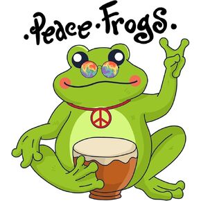 Peace Frog Sticker Green Cute Hippie Boho 60s Hippy Groovy Drum (3 Inch)