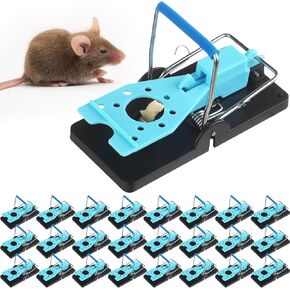 24 Pcs Mouse Traps Plastic Mice Trap House with Blue Detachable Quick Sensitive Effective Mouse Trap Safe Mice Traps Reusable Sanitary Mice Traps for House, Garage, Outside
