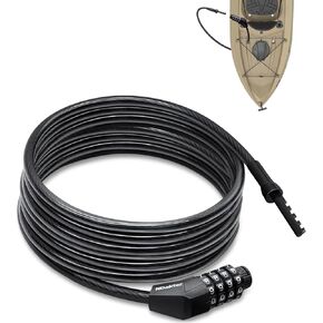 NDakte Bike Lock, Extra Long Straight Cable Lock(6ft to 27ft) with Resettable Combination, Unique Male Narrow Designed to Especially Suitable for Kayak, Scooter and Paddle Boards Canoe Jet Ski