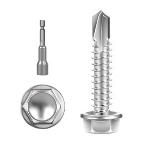 #10 x 3/4" (250 PCS) Sheet Metal Screws, Hex Washer Head Self Drilling Screw, 410 Stainless Steel Flanged Hex Fast Self Tapping Screws, Hex Bit Socket Included