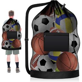 Drawstring Mesh Ball Bag with Pocket, 40 x 30 Extra Large Inches Soccer Ball Bag Heavy Duty Sports Equipment Storage Bags for Basketball Volleyball and Soccer Balls