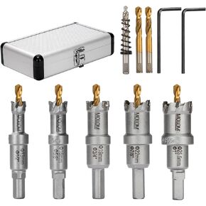 طقم منشار ثقب كربيد TCT للمعادن الصلبة 6 قطع منشار ثقب (19-35 مم)، 2 × تيتانيوم إضافي و1 × لقم مثقاب تجريبي و2 قطعة مفتاح سداسي للفولاذ المقاوم للصدأ والحديد والألومنيوم والسبائك والمعادن in Saudi Arabia
