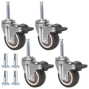 JGJC 2 inch Stem Rubber Caster Wheels, Swivel Casters Set of 4 with Brake, Ball Bearings Castor Wheels for Furniture with Sockets, 5/16" x 1-1/2" Grip Neck Stem Locking Casters for Furniture Legs