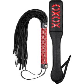 Horse Leather Crop and Red Faux Whip Set, 12" Riding Crop and 15" Whip for Training, Jumping and Equestrian Sport