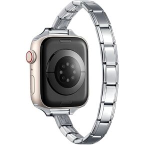 UNY JEWEL 9mm Stainless Steel Italian Charm Bracelet Single Band Compatible for Apple Watch 38mm 40mm 41mm Modular Link Replacement Strap for iWatch Series 9 8 7 6 5 4 3 2 1 SE Ultra for Women Men