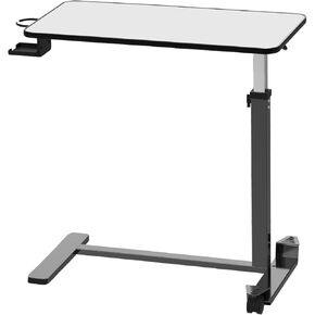 Adjustable Overbed Table with Invisible Casters and Lockable Casters ，Bedside Table with Cup Holder，Computer Desk for Medical or Home use Rosewood Color（30.3" W x 15.3" D）
