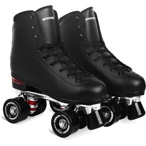 Quad Roller Skates for Women and Men - PU Deluxe Double Row-Classic Premium Leather Skates Indoor Outdoor Roller Derby with Air Cushion