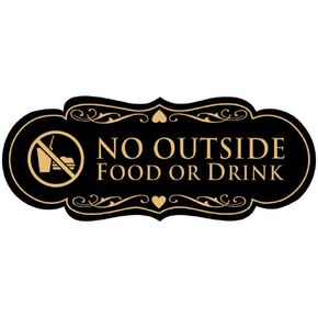 Signs ByLITA Designer No Outside Food or Drink Sign(Black Gold) - Medium 1 Pack